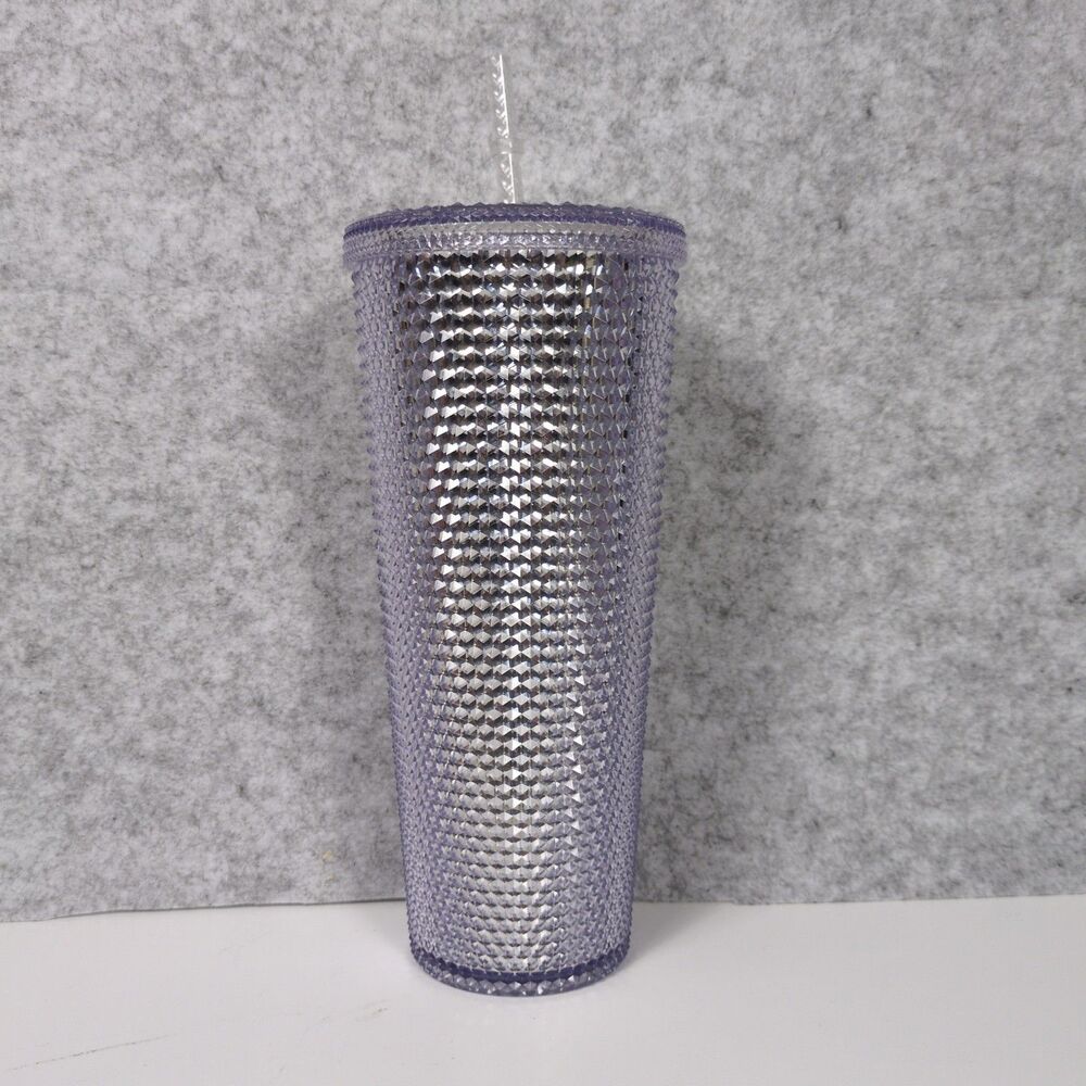 2019 Starbucks Metallic Silver Platinum Studded Cold Cup Tumbler 24 oz Lid Straw - Picture 3 of 7